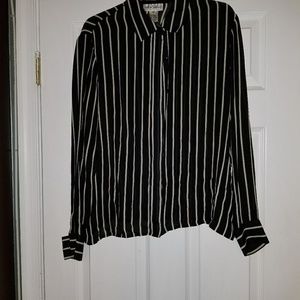 Black and white stripe long sleeved blouse.